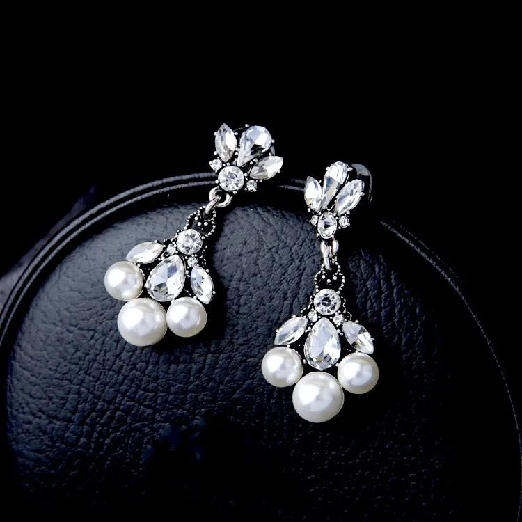 Wedding Jewelry - Vintage Pearl and Rhinestone Bridal Earrings