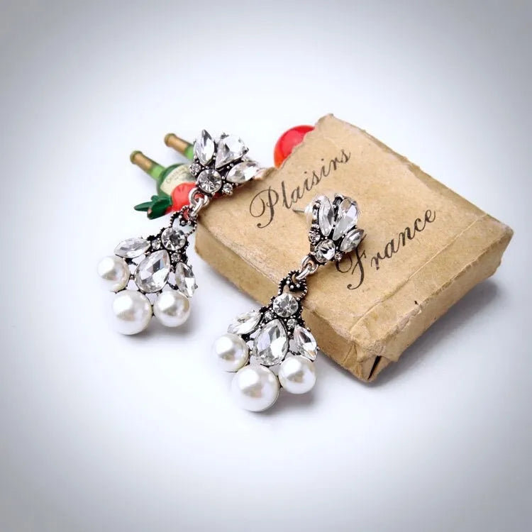 Wedding Jewelry - Vintage Pearl and Rhinestone Bridal Earrings