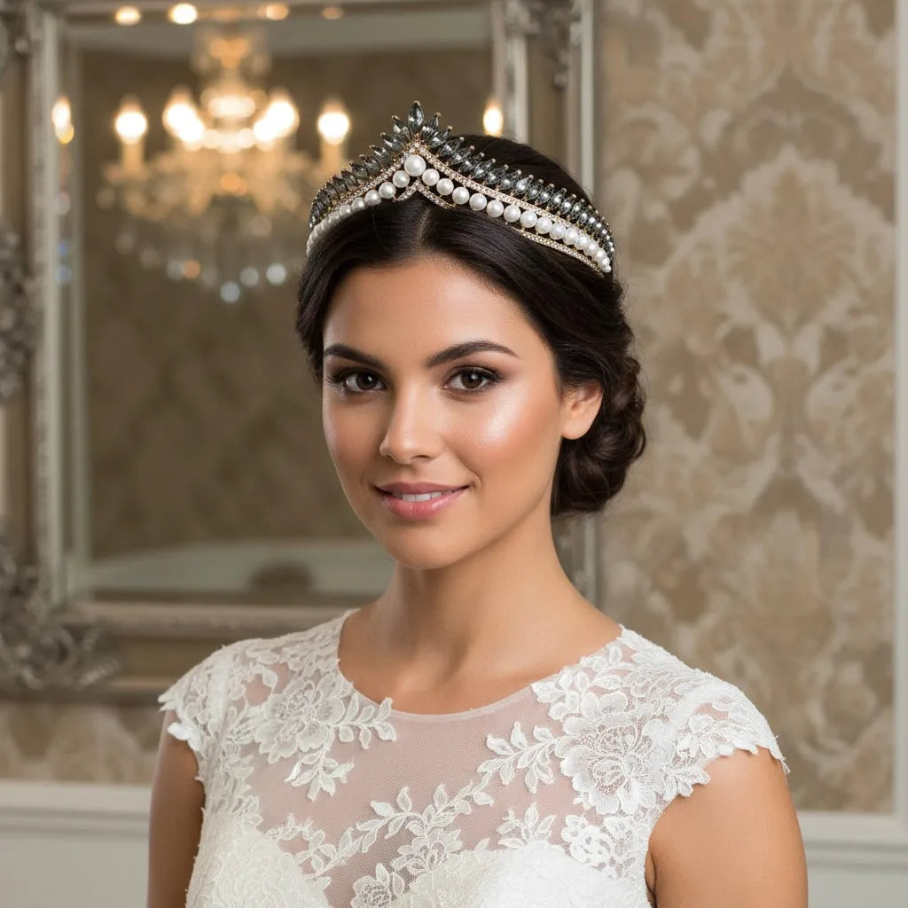Pearl & Crystal Bridal Tiara | Elegant Alternative Wedding Crown
