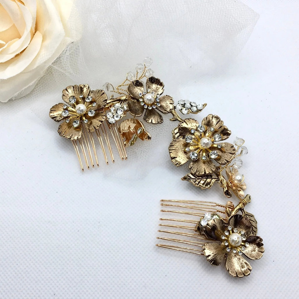 Wedding Pearl Jewelry - Vintage Gold Bridal Hair Comb / Vine