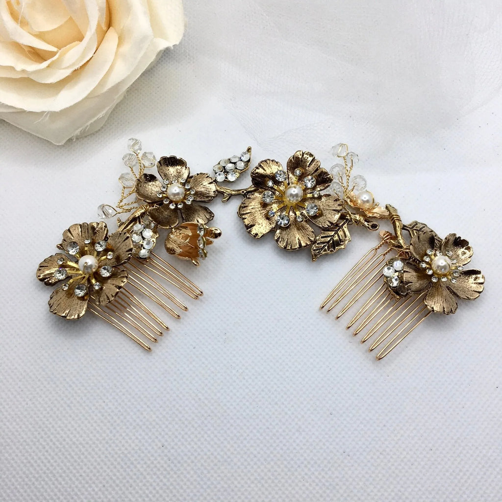 Wedding Pearl Jewelry - Vintage Gold Bridal Hair Comb / Vine