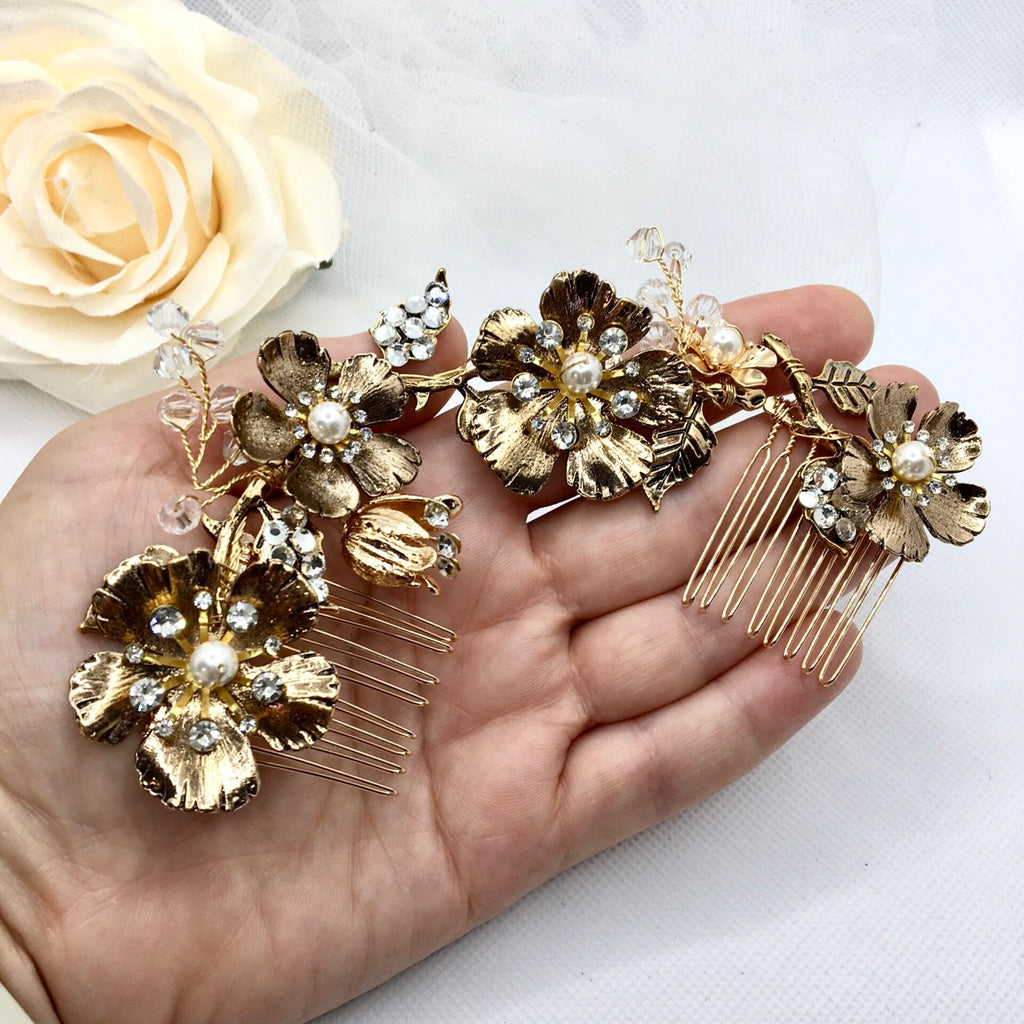 Wedding Pearl Jewelry - Vintage Gold Bridal Hair Comb / Vine