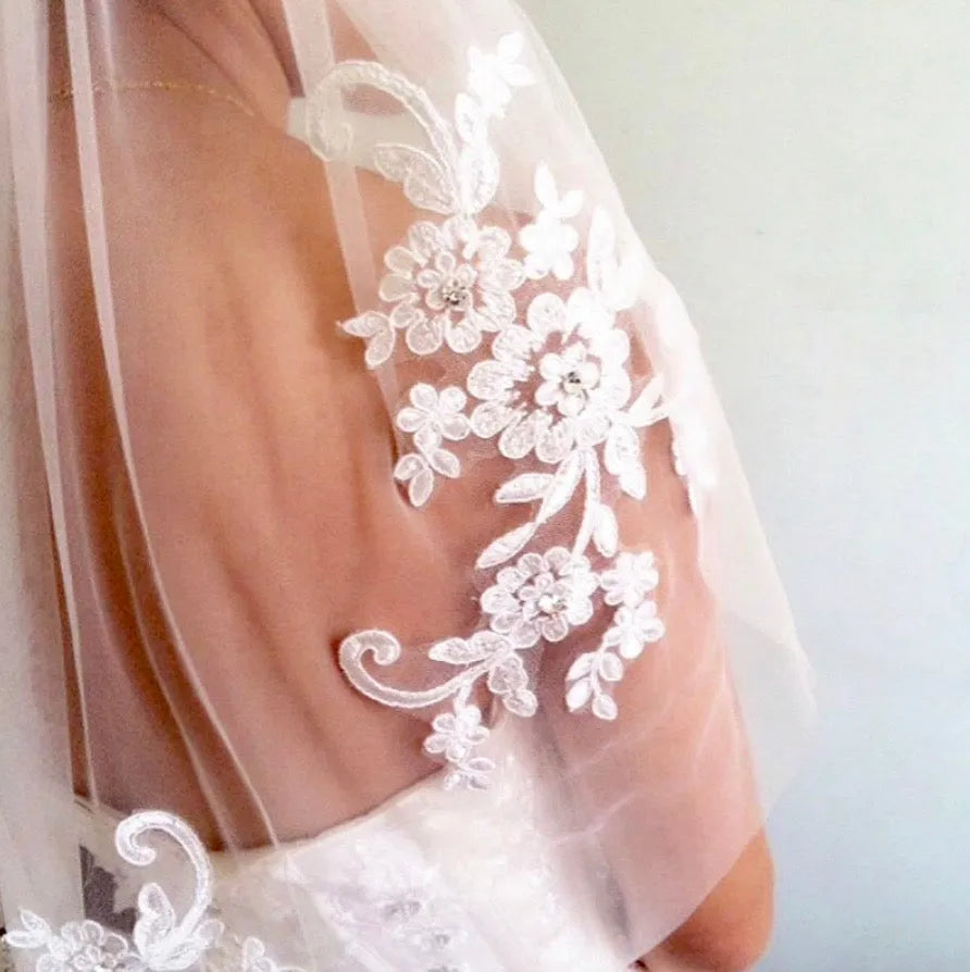 Wedding Veils - Lace Edge Waist Length Bridal Veil