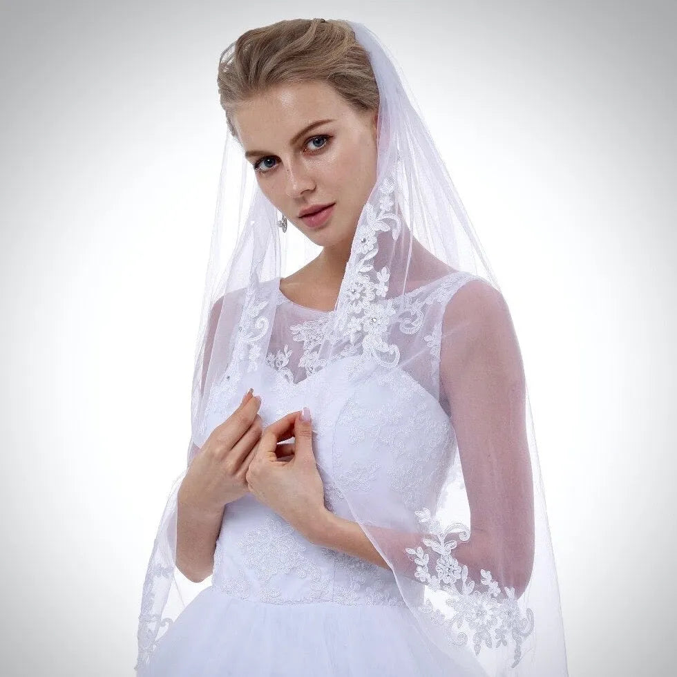 Wedding Veils - Lace Edge Waist Length Bridal Veil