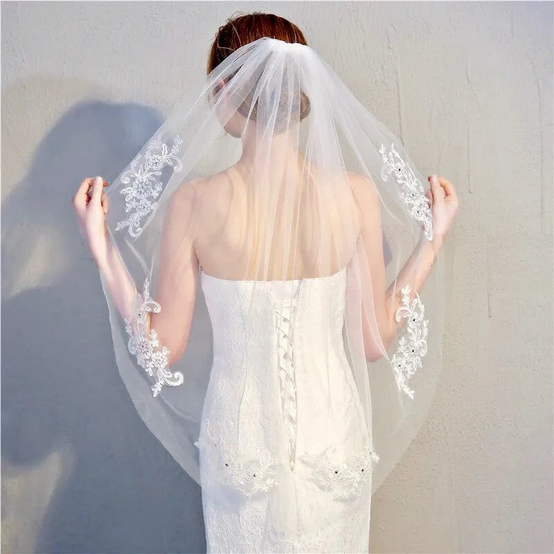 Wedding Veils - Lace Edge Waist Length Bridal Veil