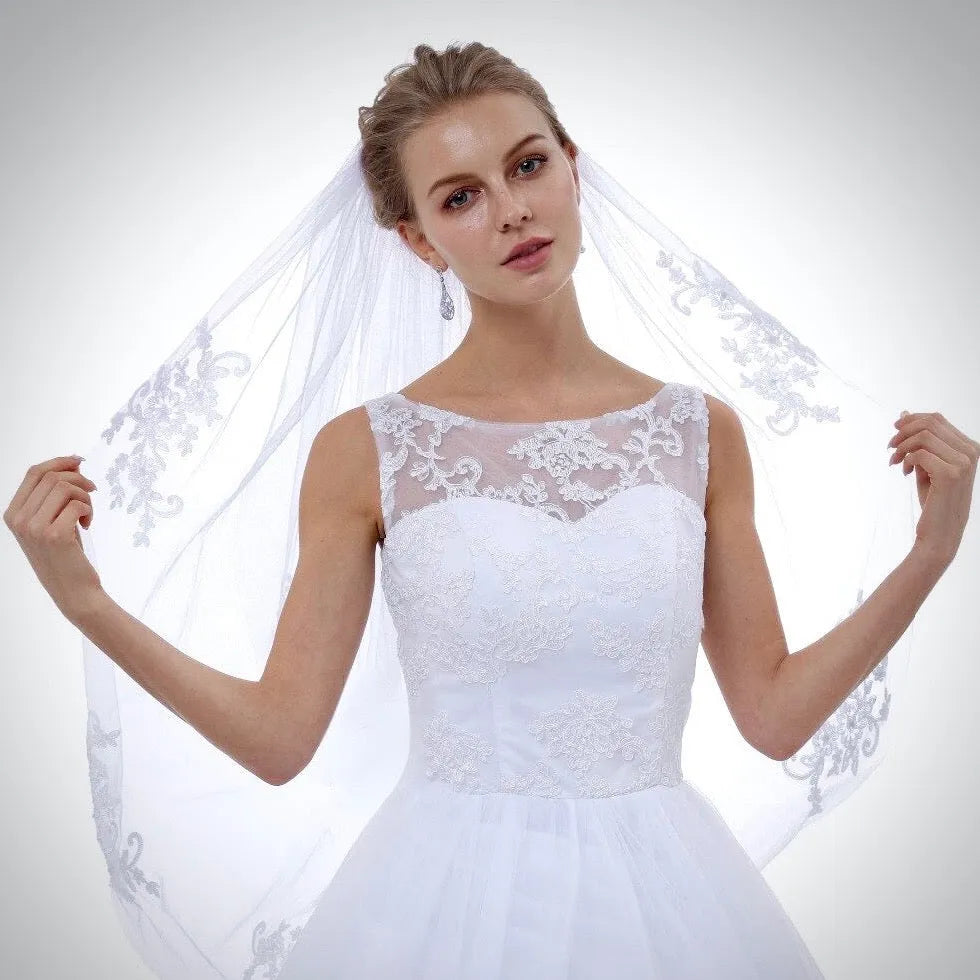 Wedding Veils - Lace Edge Waist Length Bridal Veil