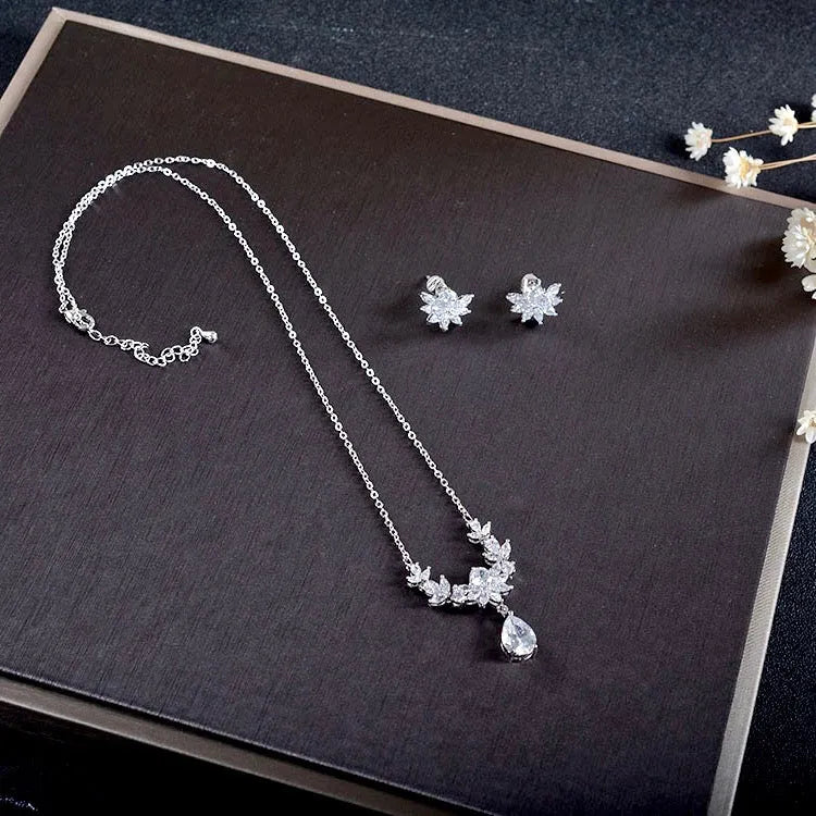 Wedding Jewelry and Accessories - Silver Cubic Zirconia 3-Piece Bridal Jewelry Set With Tiara