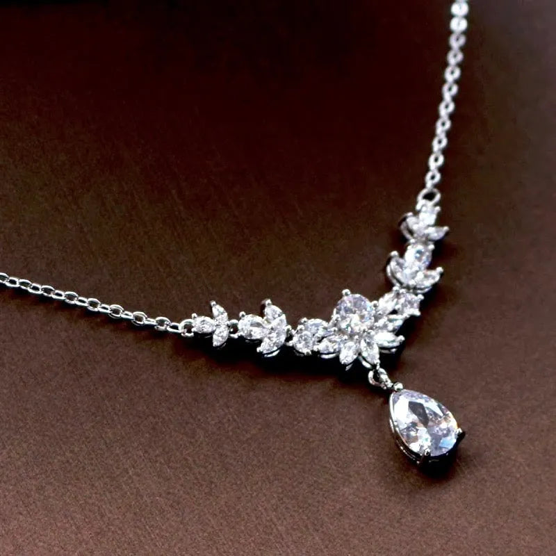 Wedding Jewelry and Accessories - Silver Cubic Zirconia 3-Piece Bridal Jewelry Set With Tiara