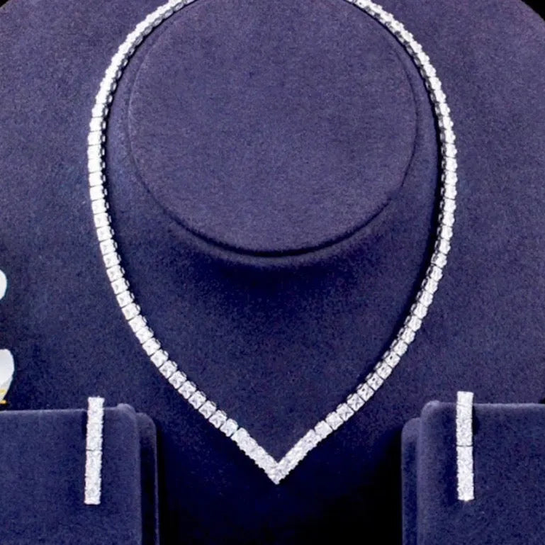 Wedding Jewelry - Silver Cubic Zirconia Bridal Three-Piece Jewelry Set