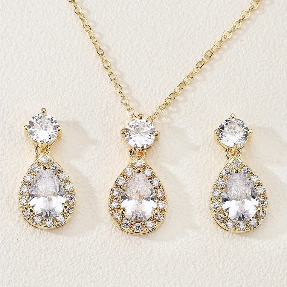 Wedding Jewelry - Cubic Zirconia Bridal Jewelry Set - Available in Silver, Rose Gold and Yellow Gold
