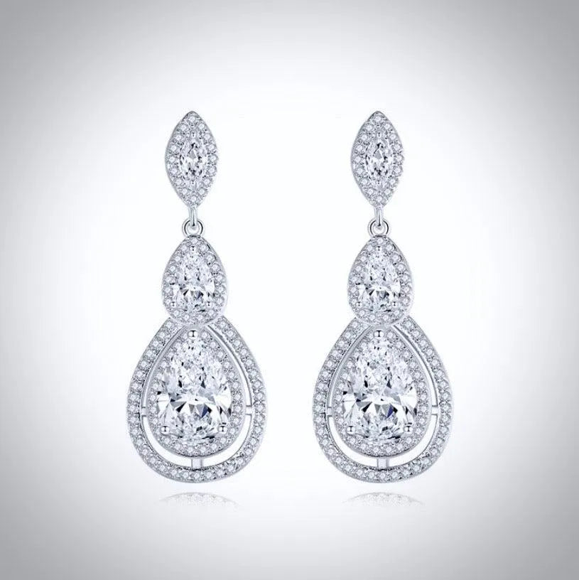 Wedding Jewelry - Cubic Zirconia Bridal Earrings - Available in Silver, Rose Gold and Yellow Gold