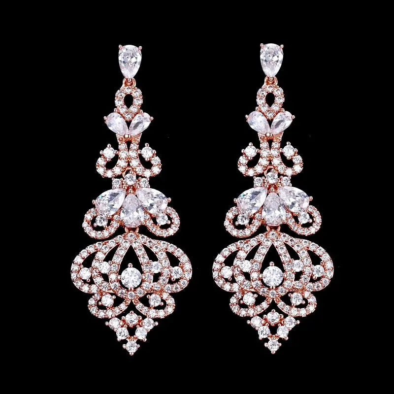 Wedding Jewelry - Cubic Zirconia Bridal Earrings - Available in Rose Gold, Silver and Yellow Gold