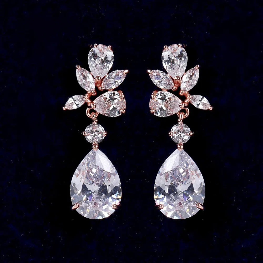 Wedding Jewelry - Cubic Zirconia Bridal Earrings - Available in Silver, Rose Gold and Yellow Gold