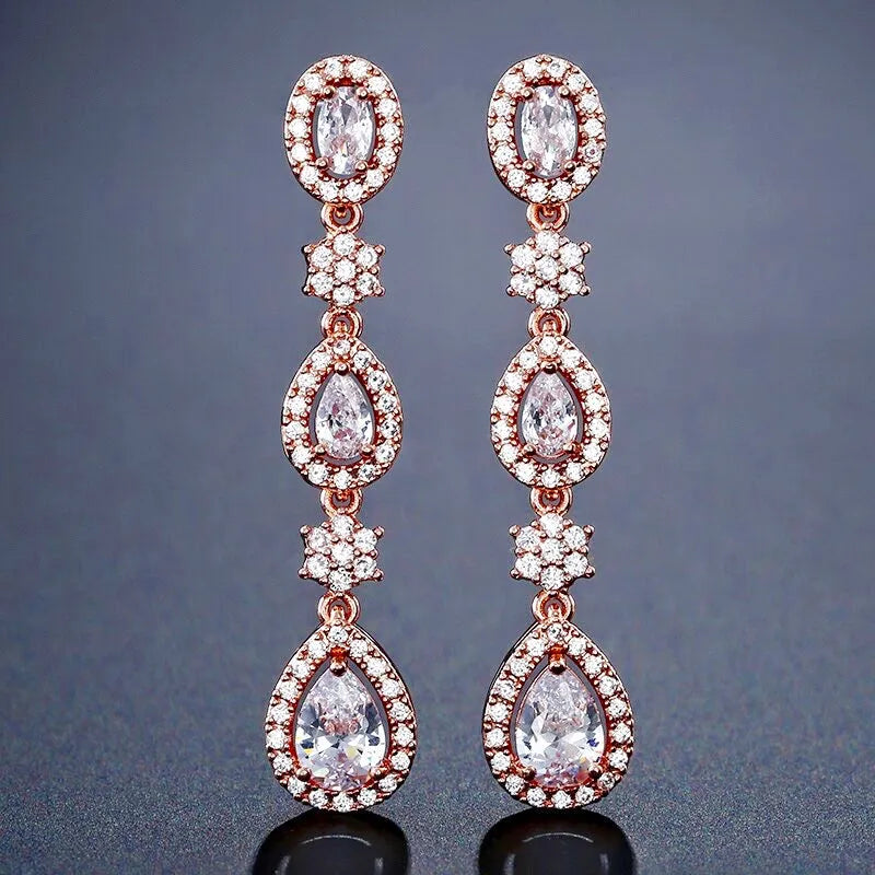 Wedding Jewelry - Cubic Zirconia Bridal Earrings - Available in Silver, Rose Gold and Yellow Gold