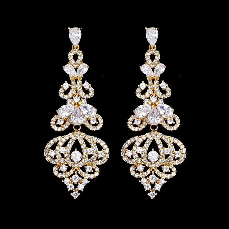 Wedding Jewelry - Cubic Zirconia Bridal Earrings - Available in Rose Gold, Silver and Yellow Gold
