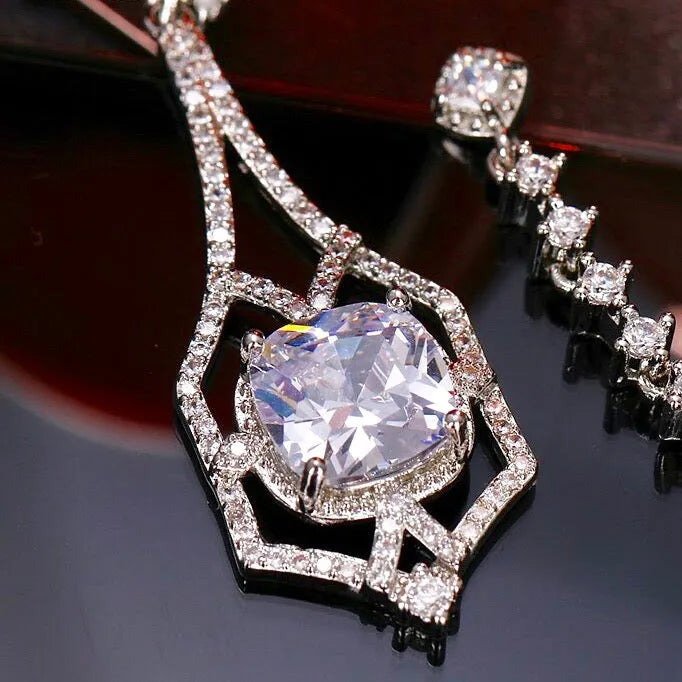 Wedding Jewelry - Silver Cubic Zirconia Bridal Earrings