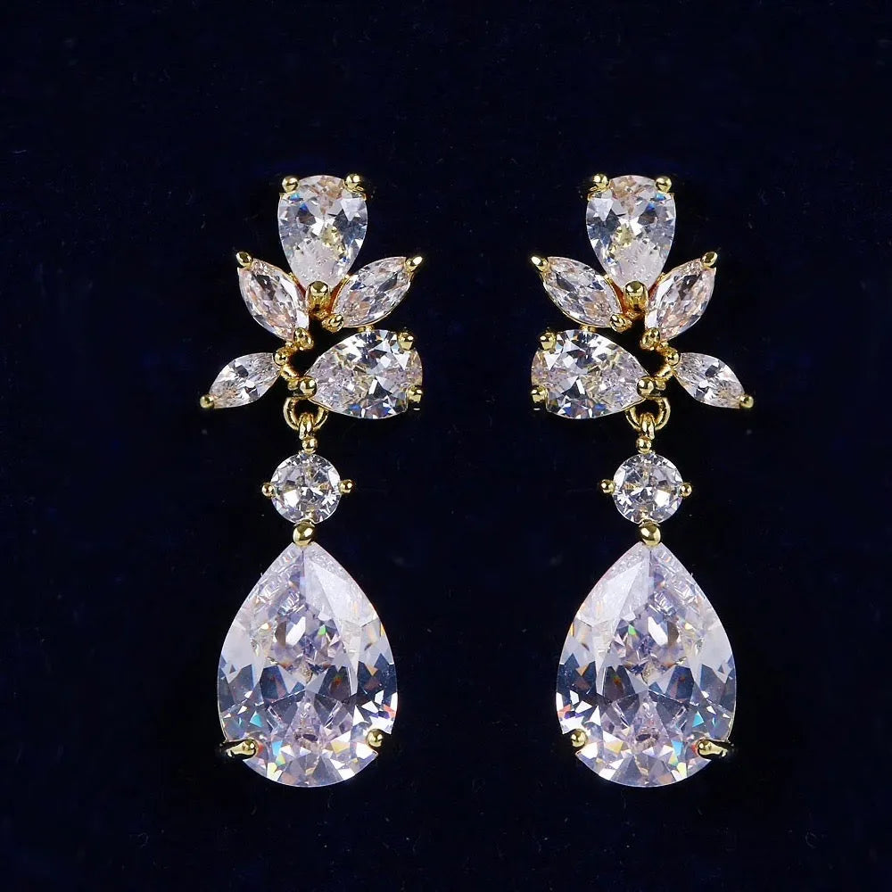 Wedding Jewelry - Cubic Zirconia Bridal Earrings - Available in Silver, Rose Gold and Yellow Gold
