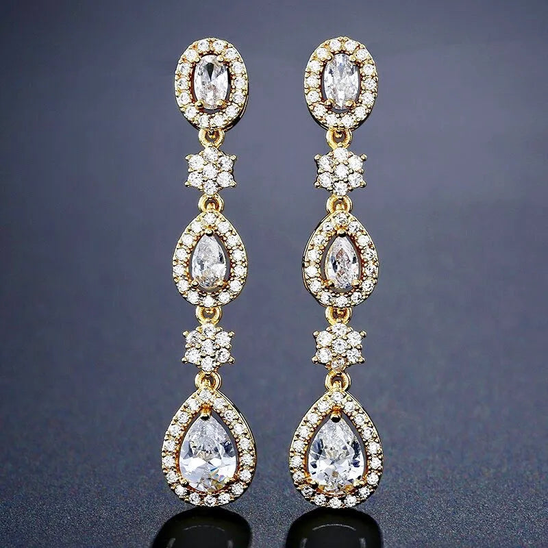 Wedding Jewelry - Cubic Zirconia Bridal Earrings - Available in Silver, Rose Gold and Yellow Gold
