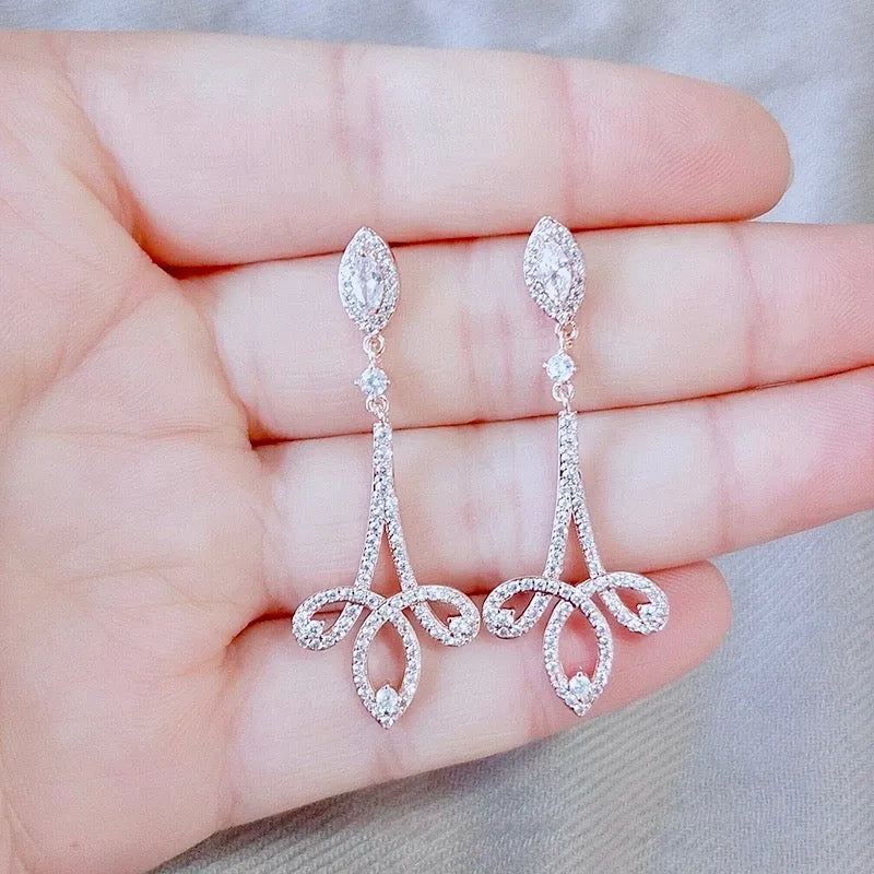 Wedding Jewelry - Cubic Zirconia Bridal Earrings - Available in Silver and Rose Gold