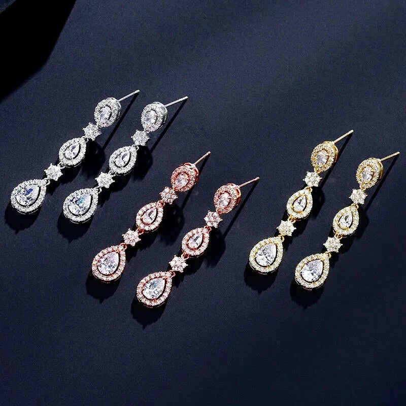 Wedding Jewelry - Cubic Zirconia Bridal Earrings - Available in Silver, Rose Gold and Yellow Gold