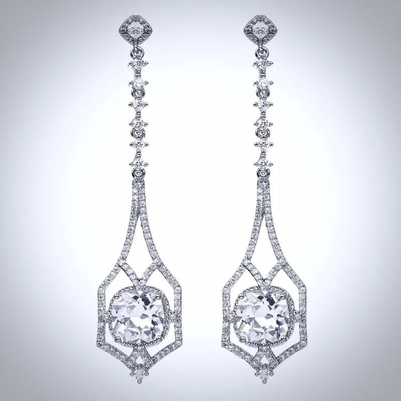 Wedding Jewelry - Silver Cubic Zirconia Bridal Earrings