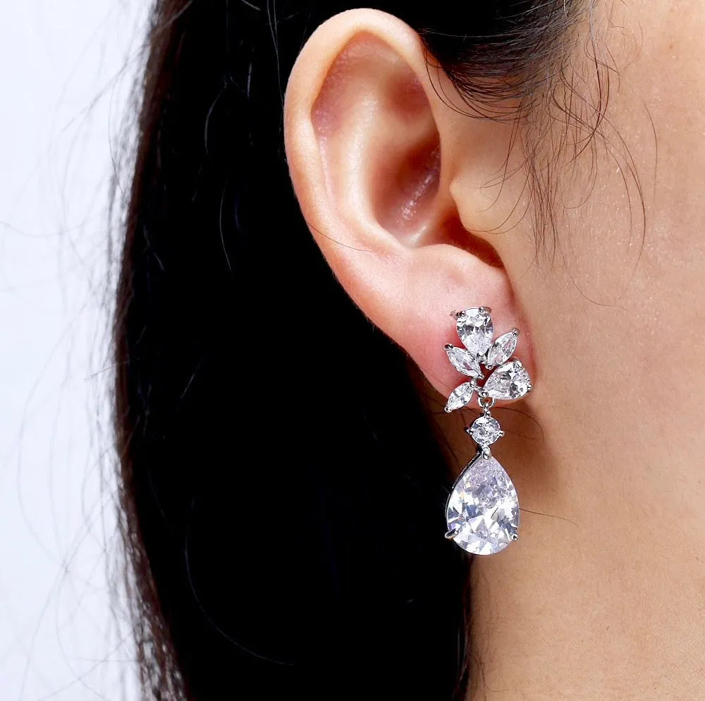 Wedding Jewelry - Cubic Zirconia Bridal Earrings - Available in Silver, Rose Gold and Yellow Gold