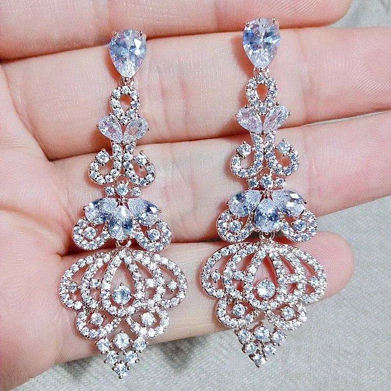Wedding Jewelry - Cubic Zirconia Bridal Earrings - Available in Rose Gold, Silver and Yellow Gold