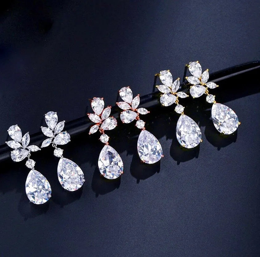 Wedding Jewelry - Cubic Zirconia Bridal Earrings - Available in Silver, Rose Gold and Yellow Gold
