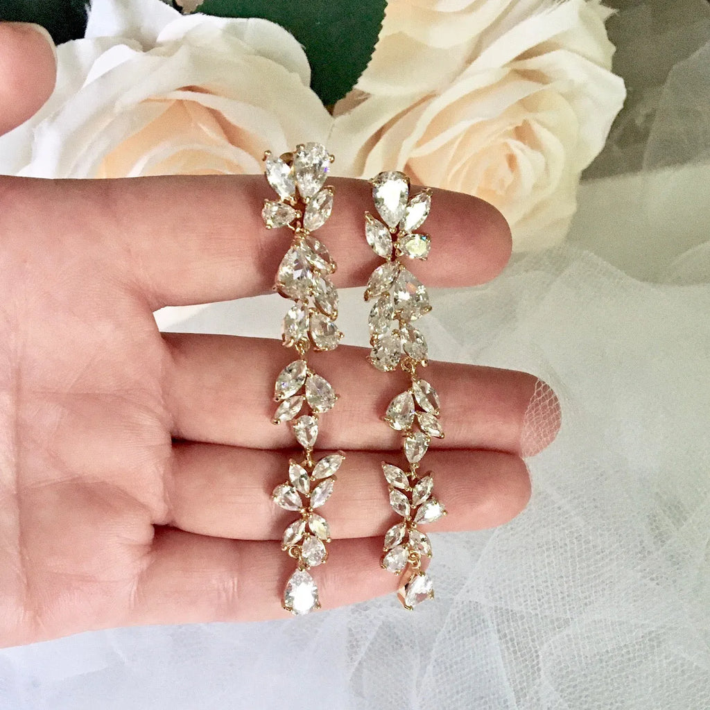 Wedding Jewelry - Cubic Zirconia Bridal Earrings - Available in Silver, Rose Gold and Yellow Gold
