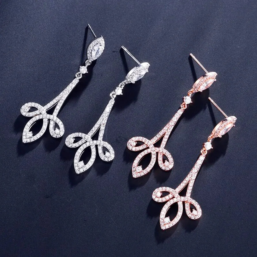 Wedding Jewelry - Cubic Zirconia Bridal Earrings - Available in Silver and Rose Gold