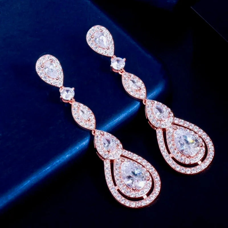 Wedding Jewelry - Cubic Zirconia Bridal Earrings - Available in Silver, Rose Gold and Yellow Gold