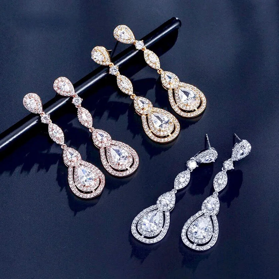 Wedding Jewelry - Cubic Zirconia Bridal Earrings - Available in Silver, Rose Gold and Yellow Gold