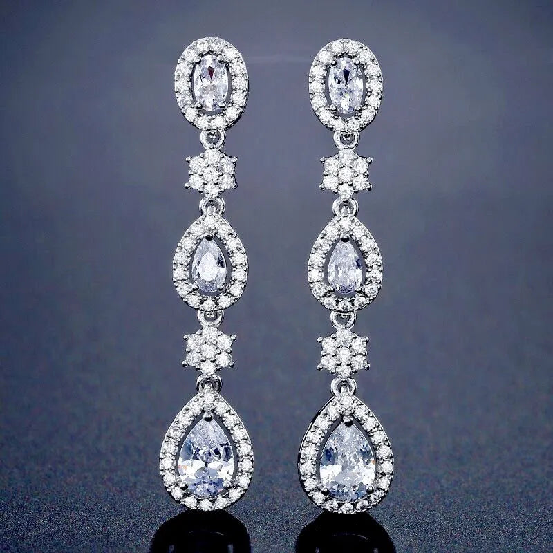 Wedding Jewelry - Cubic Zirconia Bridal Earrings - Available in Silver, Rose Gold and Yellow Gold