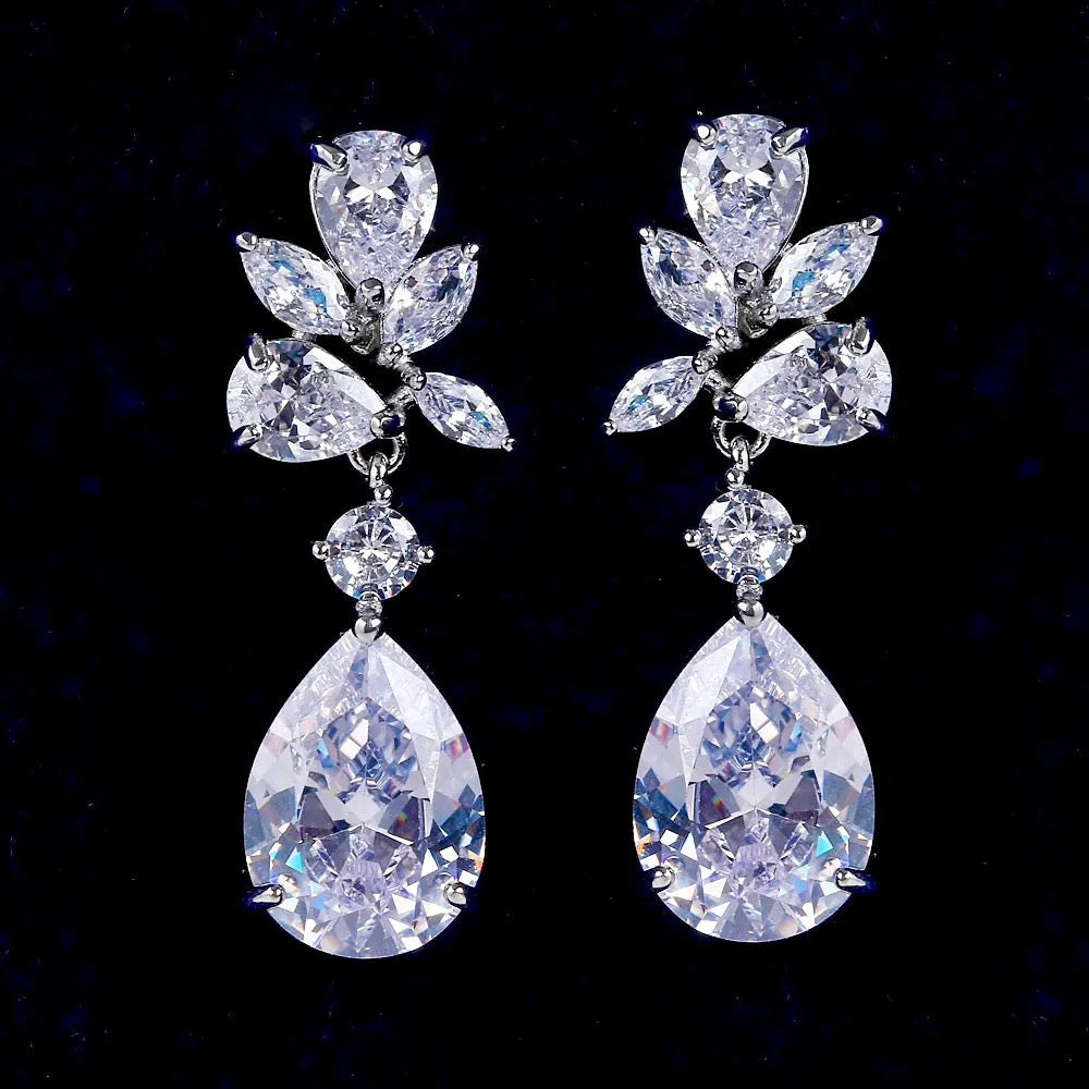 Wedding Jewelry - Cubic Zirconia Bridal Earrings - Available in Silver, Rose Gold and Yellow Gold