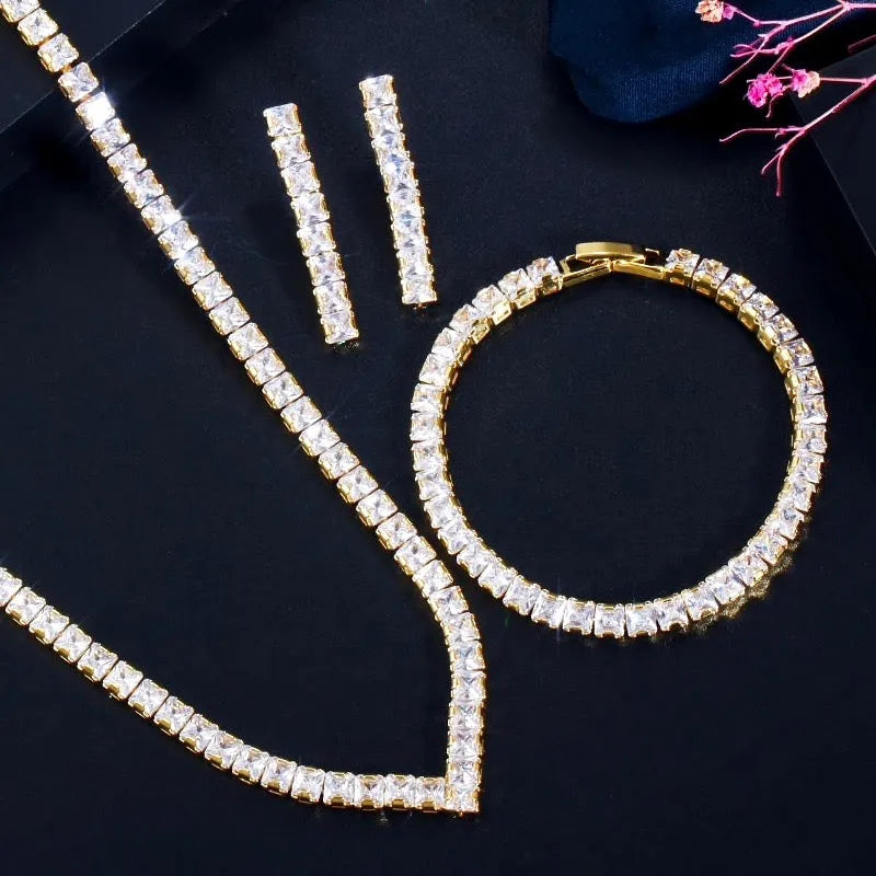 Wedding Jewelry - Cubic Zirconia Bridal Three-Piece Jewelry Set - Available Silver and Gold