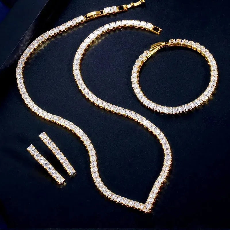 Wedding Jewelry - Cubic Zirconia Bridal Three-Piece Jewelry Set - Available Silver and Gold