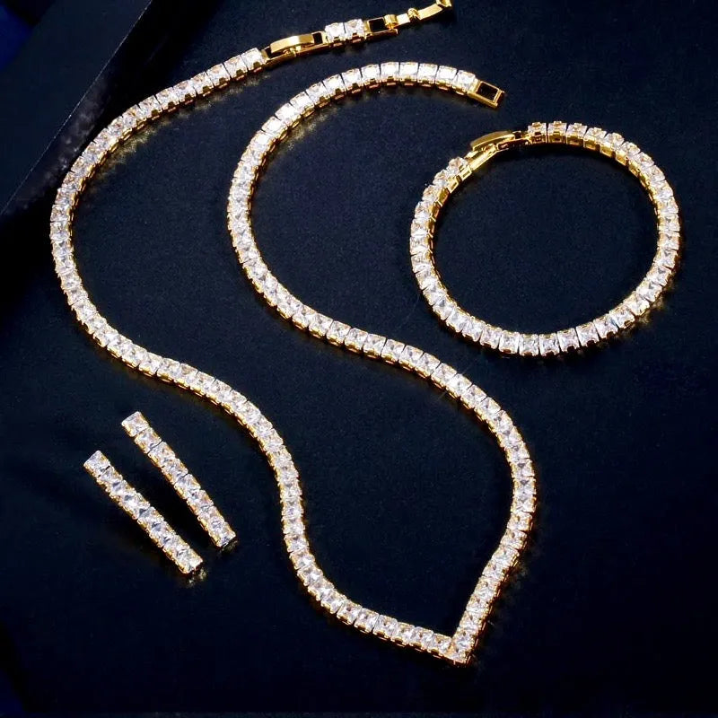 Wedding Jewelry - Cubic Zirconia Bridal Three-Piece Jewelry Set - Available Silver and Gold