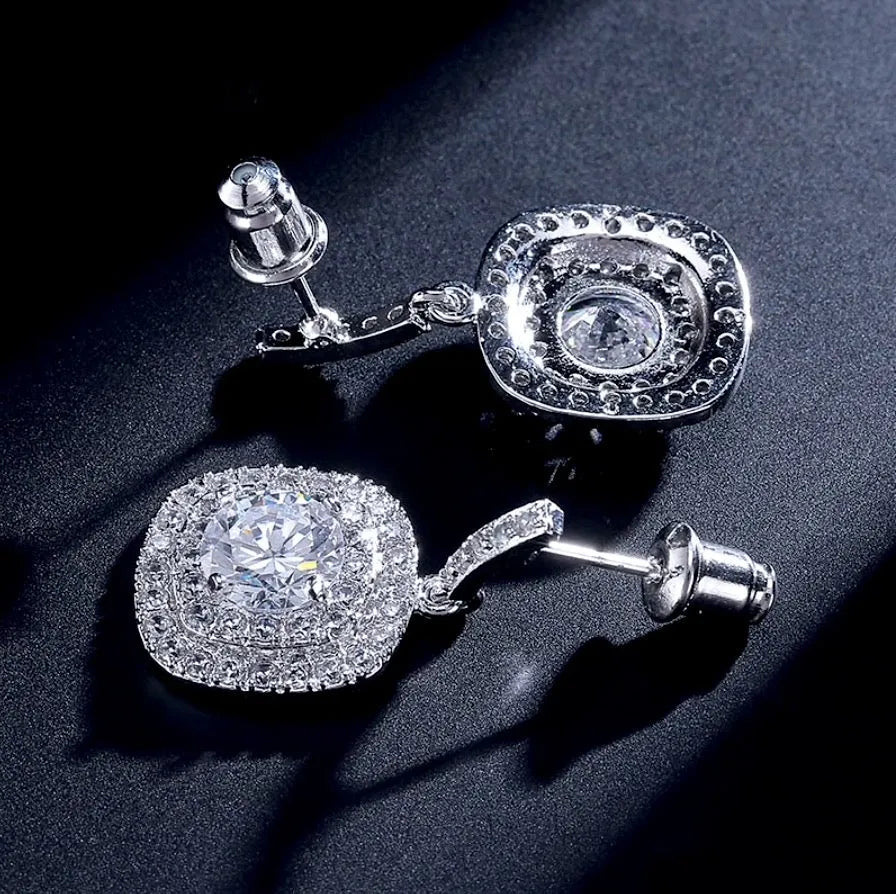 Wedding Jewelry - Silver Cubic Zirconia Bridal Three-Piece Jewelry Set