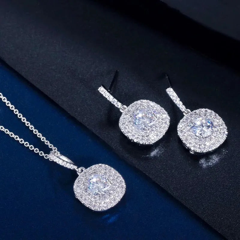 Wedding Jewelry - Silver Cubic Zirconia Bridal Three-Piece Jewelry Set