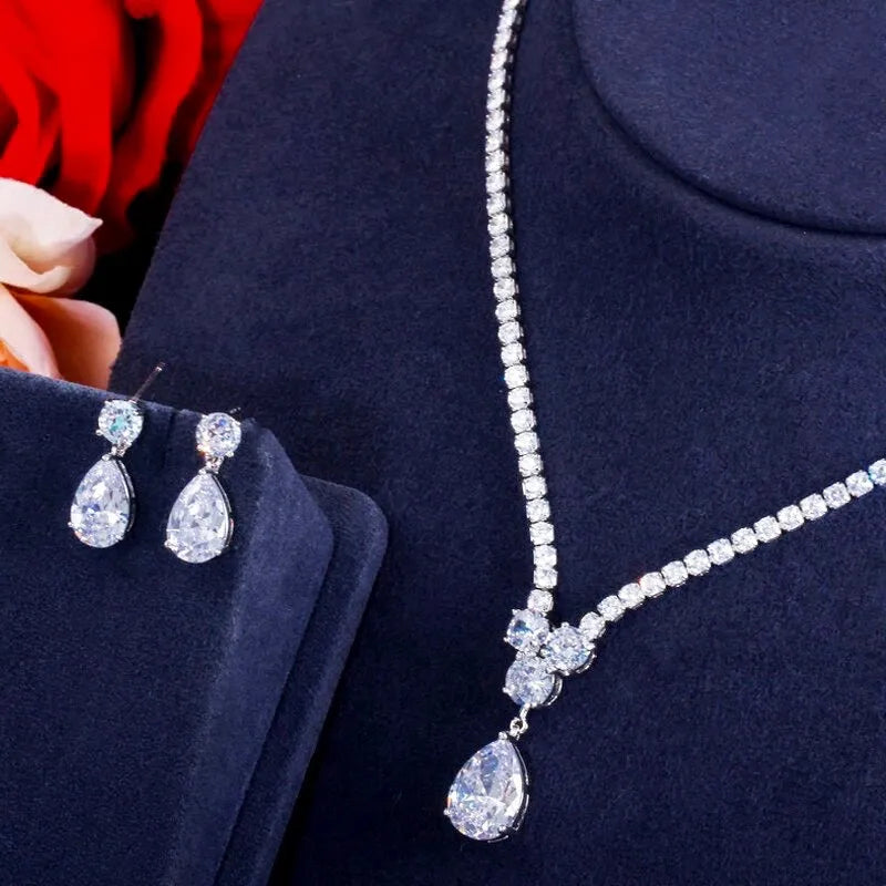 Wedding Jewelry - Silver Cubic Zirconia Bridal Jewelry Set