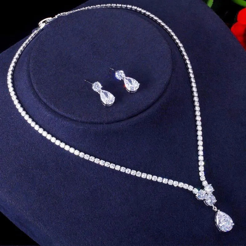 Wedding Jewelry - Silver Cubic Zirconia Bridal Jewelry Set