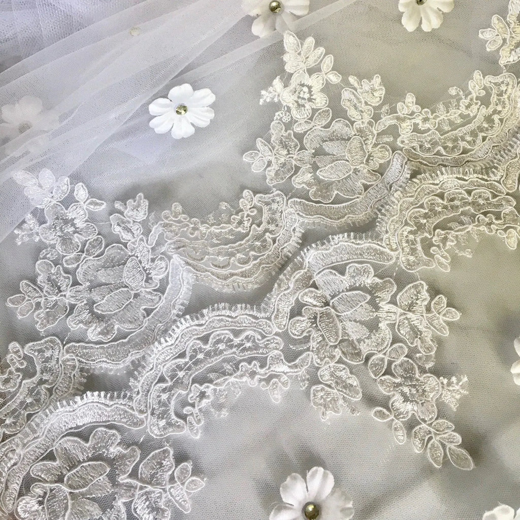 Wedding Veils - Bridal Lace and 3D Flowers Mantilla Veil - Cathedral Length