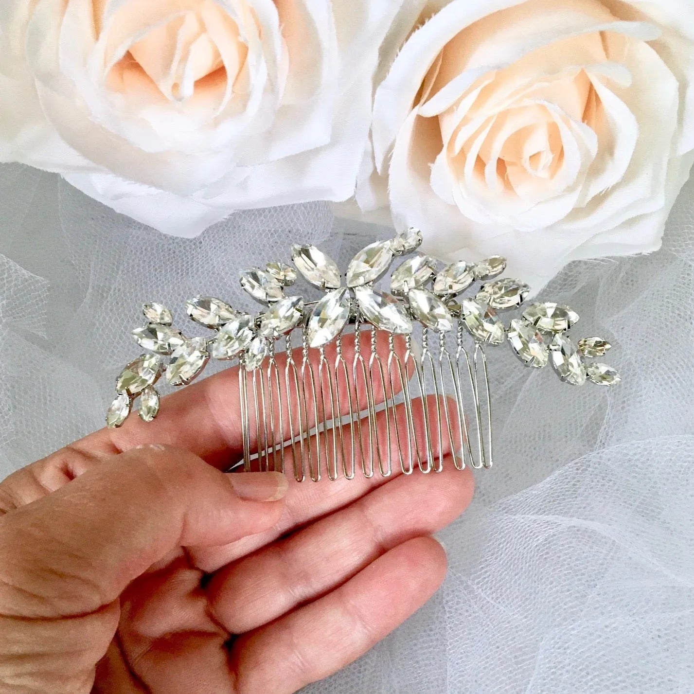 Silver Austrian Crystal Bridal Hair Comb – Wedding Hair  display picture 2