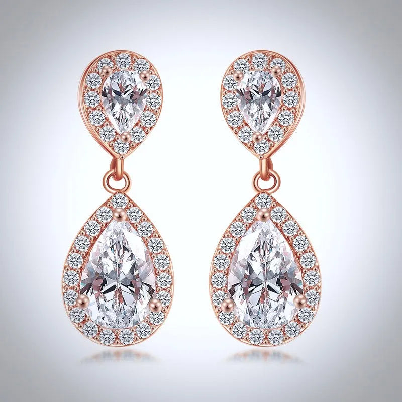 Wedding Jewelry - Cubic Zirconia Bridal Earrings - Available in Silver, Rose Gold and Yellow Gold