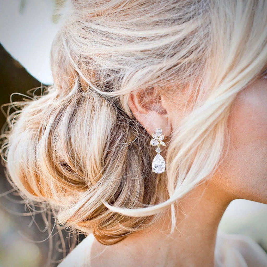 Wedding Jewelry - Cubic Zirconia Bridal Earrings - Available in Silver, Rose Gold and Yellow Gold