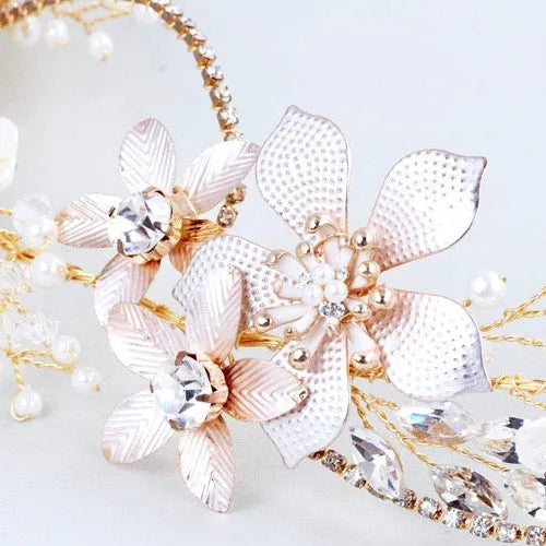 Wedding Hair Accessories - Gold Pearl and Crystal Bridal Headband
