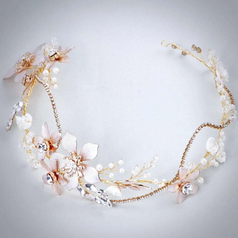 Wedding Hair Accessories - Gold Pearl and Crystal Bridal Headband