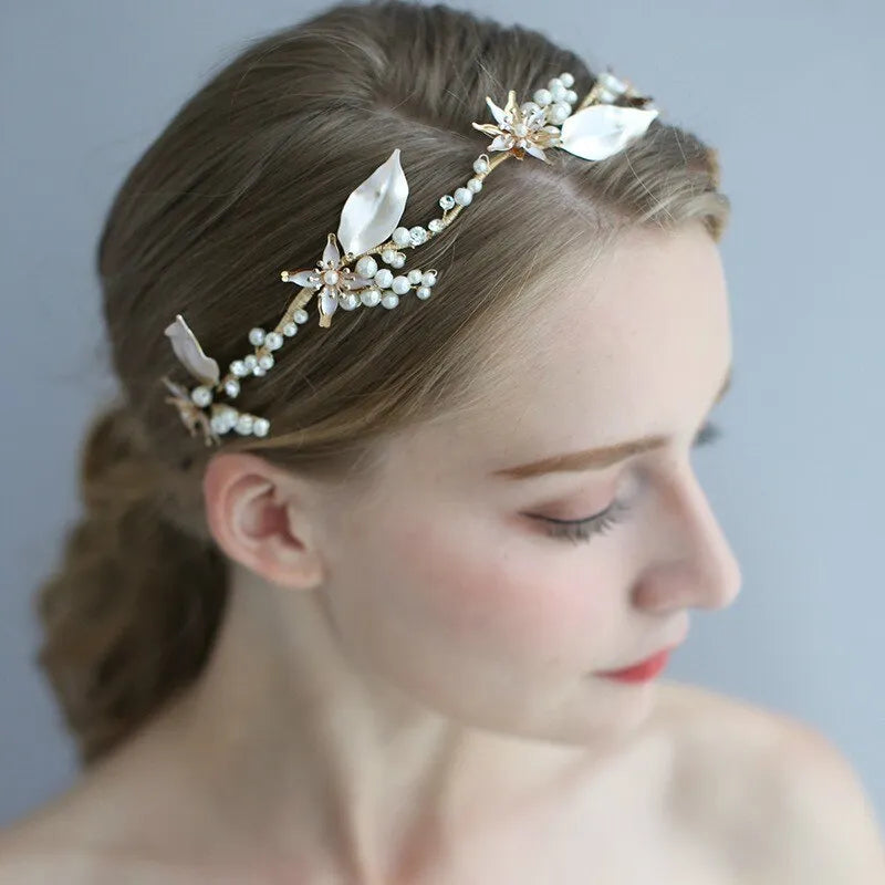 Wedding Hair Accessories - Gold Pearl and Crystal Bridal Headband
