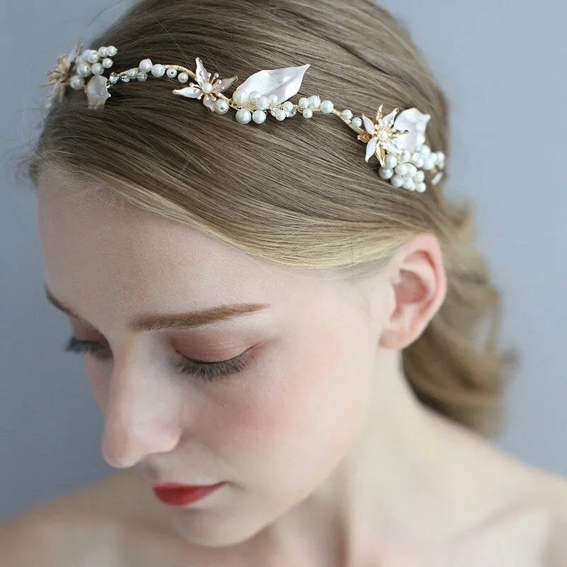 Wedding Hair Accessories - Gold Pearl and Crystal Bridal Headband