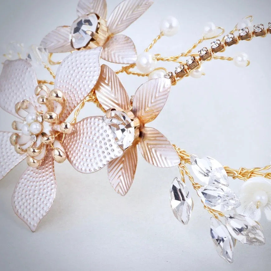 Wedding Hair Accessories - Gold Pearl and Crystal Bridal Headband